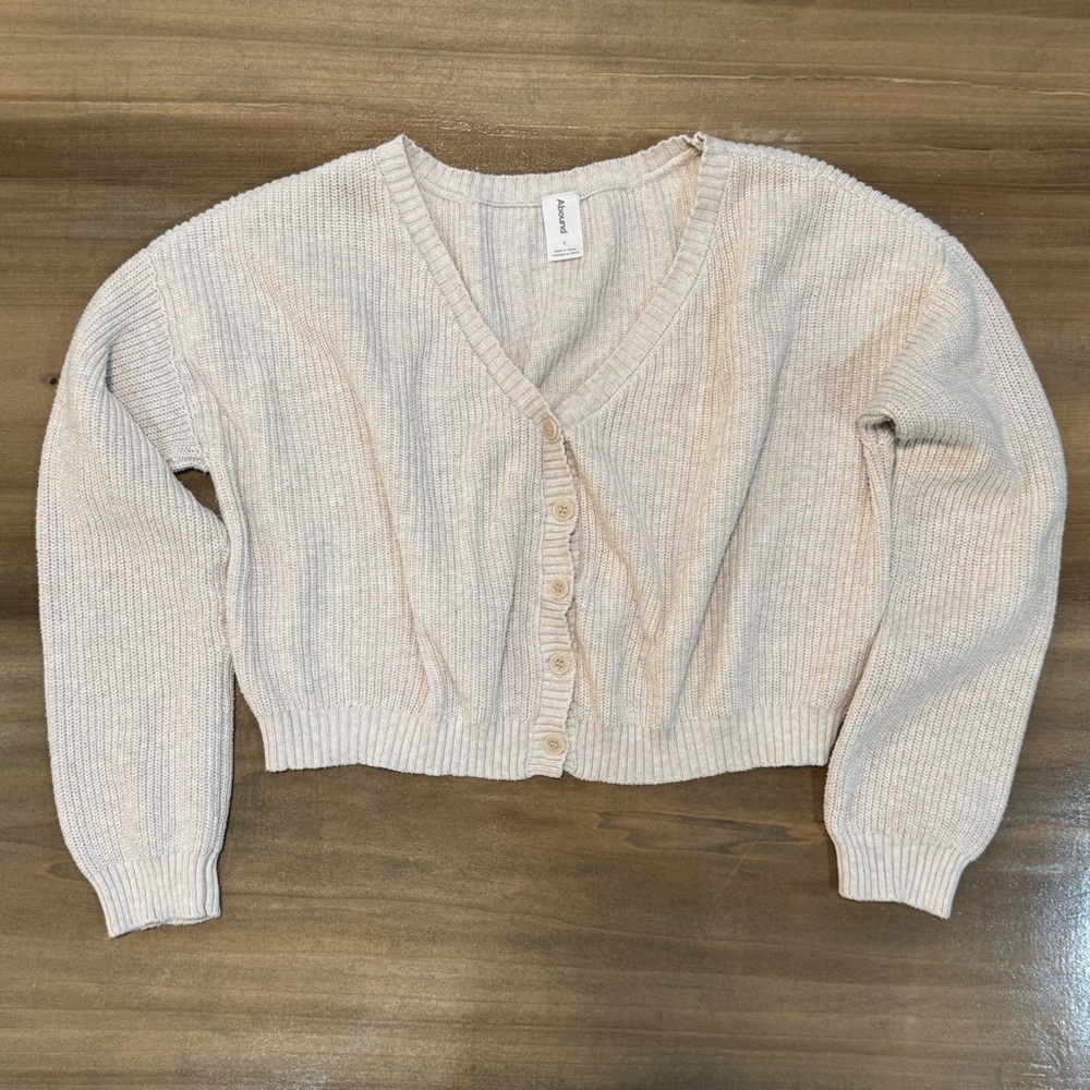 Abound Women's Light Beige Cropped Cardigan Sweater